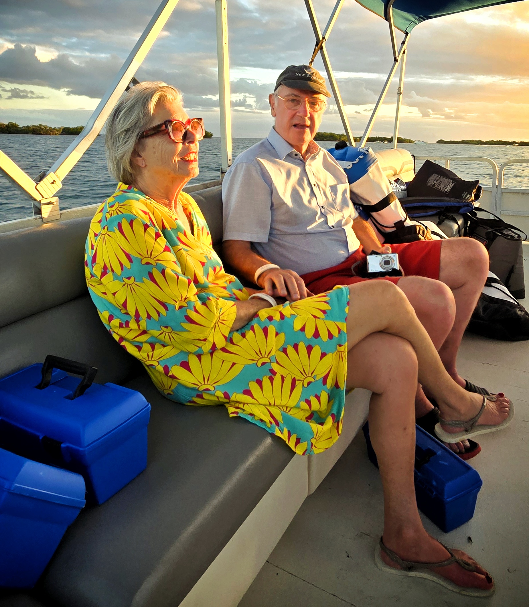 A senior couple from Amsterdam, traveling to Puerto Rico and staying at Fairmont El San Juan seated comfortably on a private boat, watches the sun set over the calm waters of La Parguera. After an enchanting swim in the clear turquoise waters of one of the region’s cays, they relish the peaceful atmosphere as part of Bucketlist Tours’ Mystic Waters Under the Sun and Stars and the exclusive Discover Puerto Rico 3-Day Package Private Experiences.